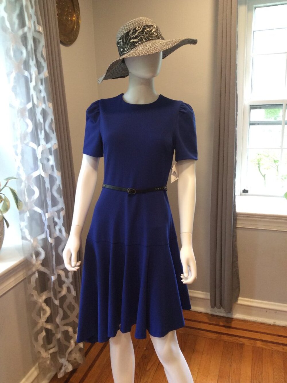 DKNY Royal Blue Fit and Flare Dress Midi